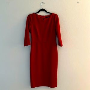 Deep Red Maggie London Sweetheart Neckline Line Sleeved Dress